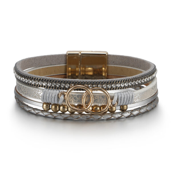 Wholesale Multilayer Braided Leather Double Circle Magnet Buckle Bracelet