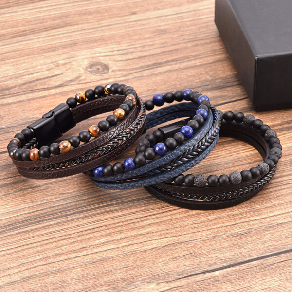 Wholesale Woven Tiger Eye Stone Alloy Buckle Men's Leather Bracelet
