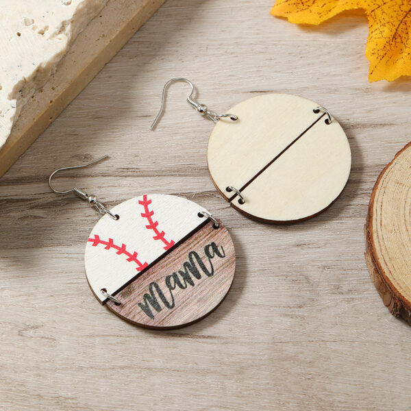 Wholesale Mother's Day Basketball Wooden Round Earrings