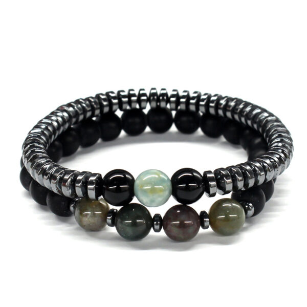 Wholesale Simple Black Stone Map Stone Frosted Stone Combination Beaded Bracelet for Men
