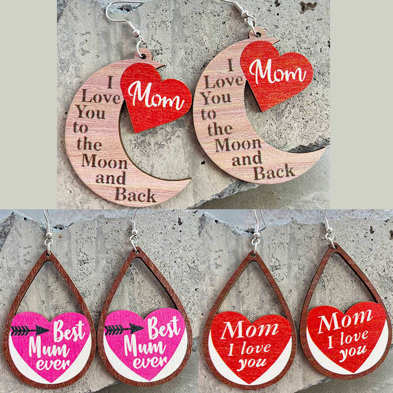 Wholesale Mother Water-saving op Shaped Love Wooden Earrings