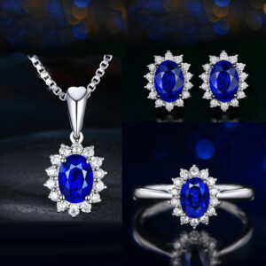 Blue "earrings + necklace + Ring Opening] / 30% white copper plated platinum