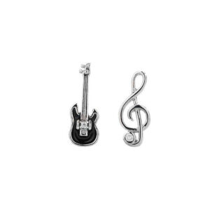 Asymmetric guitar note earrings (white gold with ear plugs)