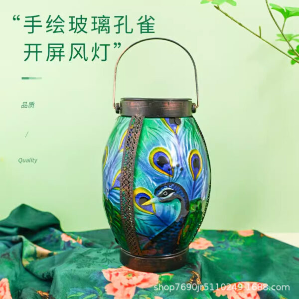 Wholesale Glass Relief Painted Peacock Dragonfly Night Light