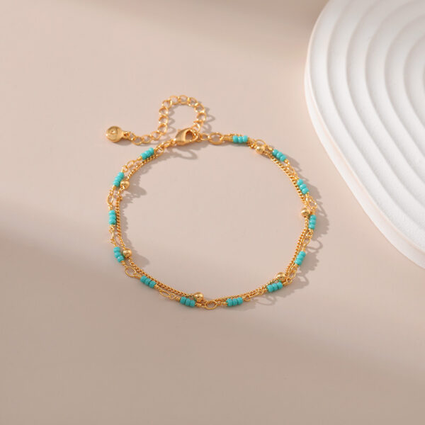 Wholesale Turquoise Double Layer Ball Metal Bracelet
