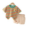 Wholesale Boys' Summer Striped Short Sleeved Work Shorts Cotton Two-piece Set