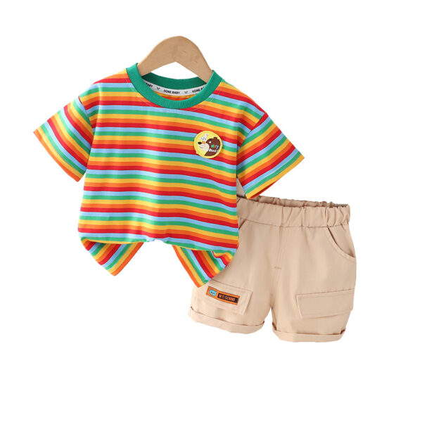 Wholesale Boys' Summer Striped Short Sleeved Work Shorts Cotton Two-piece Set