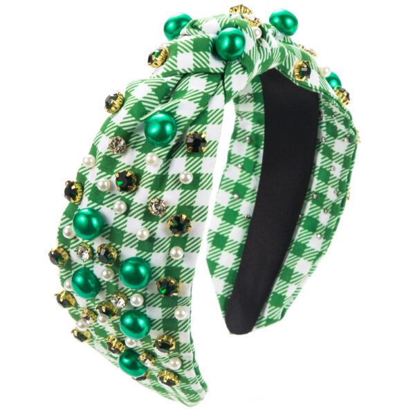 Wholesale St. Patrick's Day Plaid Fabric Diamond Headband