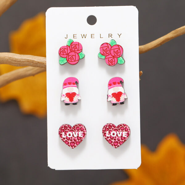 Wholesale Valentine's Day Love Rose Set Wooden Earrings