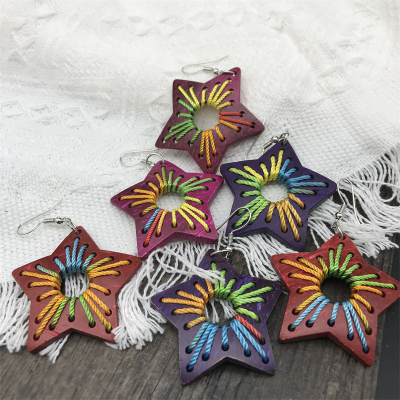 Wholesale Colorful Pentagram Wood Earrings