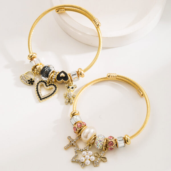 Wholesale Fashion Stainless Steel Open Heart Cross Bear Diamond Bracelet