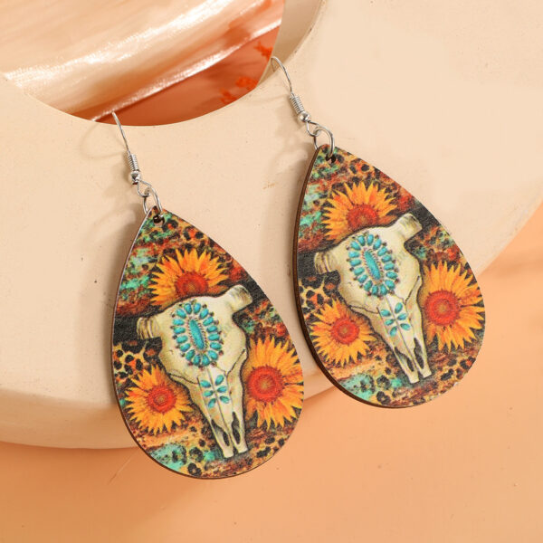 Wholesale Bull Head Water Drops Wooden Earrings