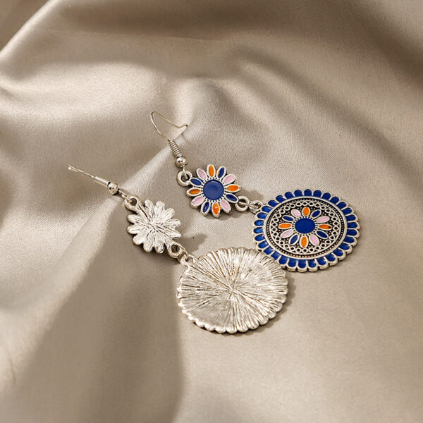 Wholesale Bohemian Drip Oil Round Sunflower Alloy Earrings