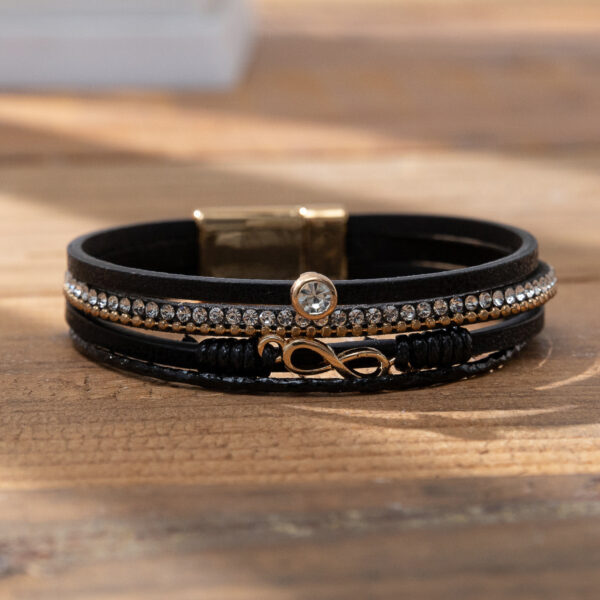 Wholesale Punk Style Multi-layer Diamond Leather Bracelet