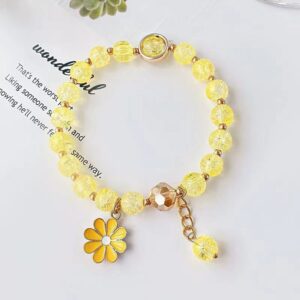 Yellow bursting crystal flower bracelet / comes with a bag