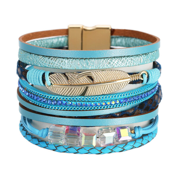 Wholesale Bohemian Crystal Feather Leather Bracelet