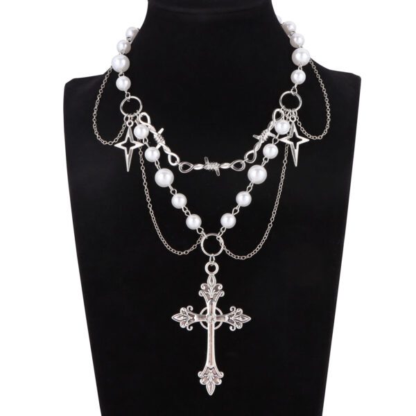 Wholesale Imitation Pearl Tassel Cross All-match Fashion Necklace