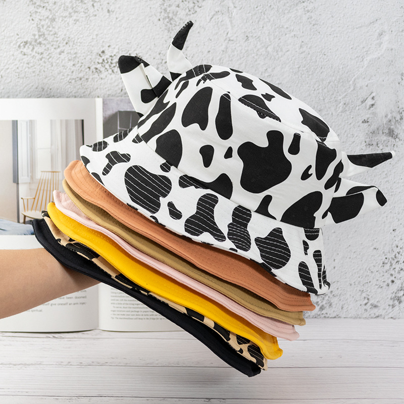 Wholesale Hat Women's Spring and Summer New Calf Horn Fisherman Hat Korean Style All-match Fashion Cute Milk Cow Pattern Student Basin Hat Men's Trend