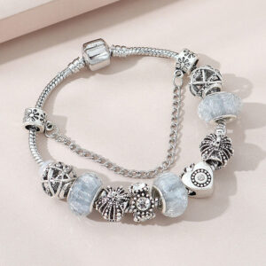 Wholesale Beaded Crystal Vintage Hollow Crown Heart Bracelet