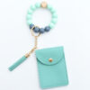 Wholesale Silicone Beads PU Solid Color Card Holder Wrist Keychain