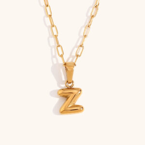 Mini bubble letter paper clip chain necklace-Gold-Z