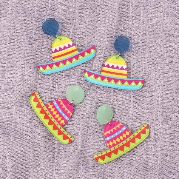 Wholesale Mexican Sombrero Rainbow Color Acrylic Earrings
