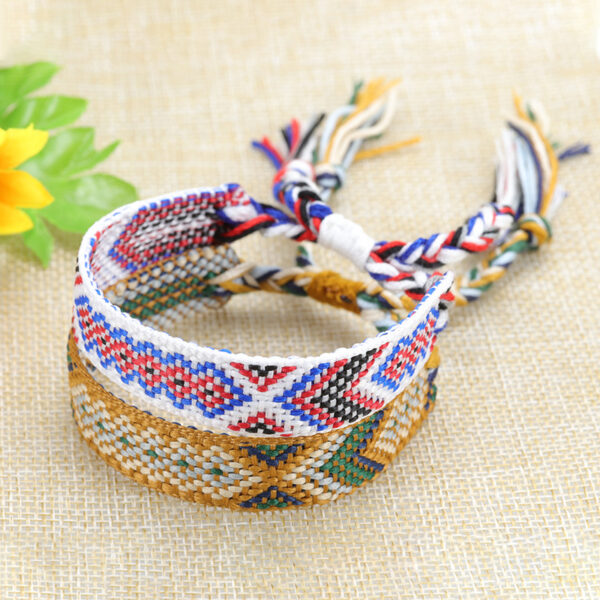 Wholesale Ethnic Weaving Colorful Tassel Lucky Friendship Polyester Cotton Bracelet