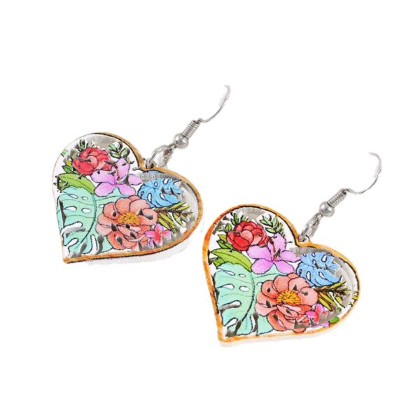 Wholesale Hollow Vintage Wood Flower Heart Shaped Earrings