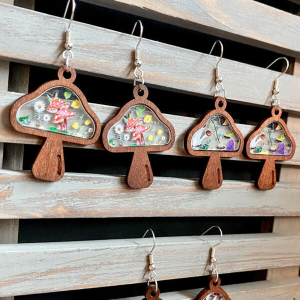 Wholesale Floral Mushroom Wooden Earrings