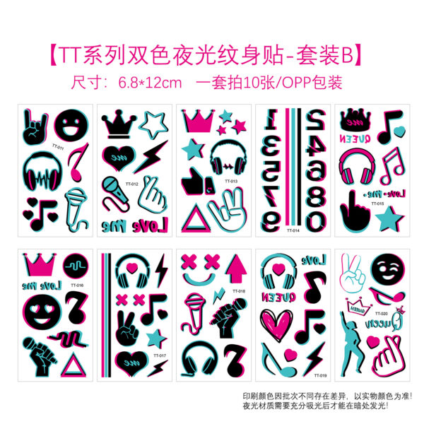 Wholesale Music Festival Concert Luminous Waterproof Tattoo Stickers