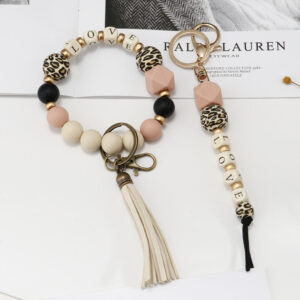 Wholesale Mother's Day Silicone Beads Wrist Keychain