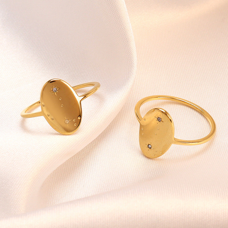 Wholesale Stainless Steel Gold-plated Oval Rainop Rings