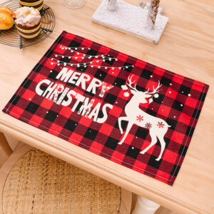 Red and black plaid printed placemat A snowflake Elk