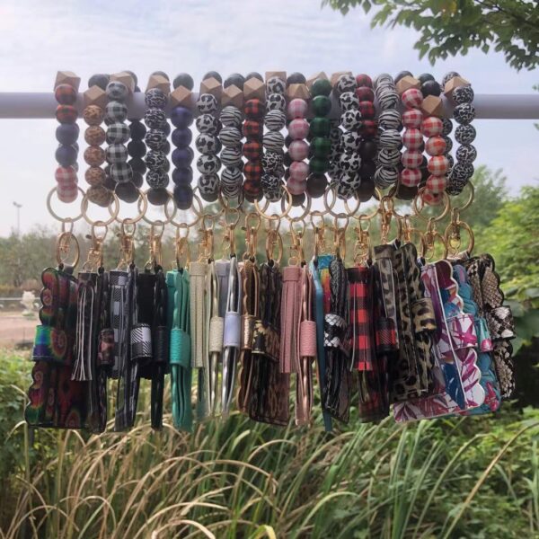 Wholesale Christmas Colorful Beads PU Tassel Bracelet Coin Purse Keychain