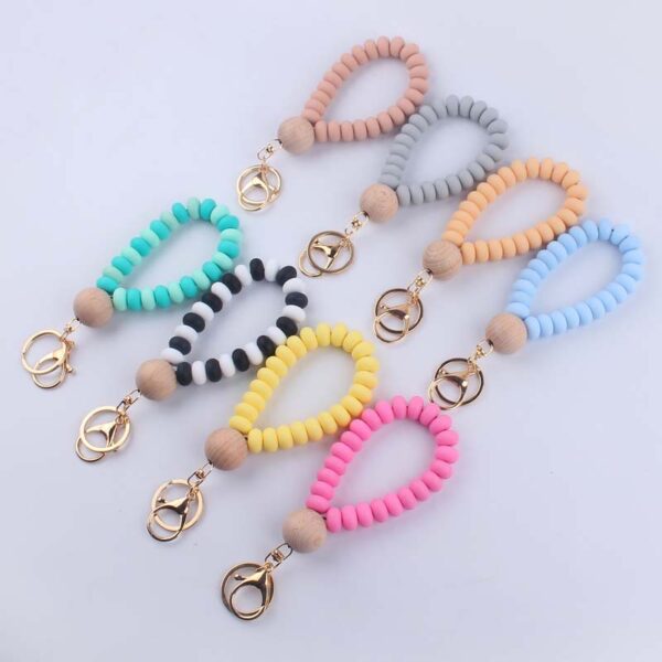 Wholesale Silicone Flat Bead Beaded Wrist Keychain