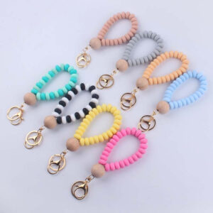 Wholesale Silicone Flat Bead Beaded Wrist Keychain