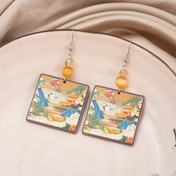 Wholesale Auspicious Three-dimensional Printed Geometric Square Acrylic Earrings