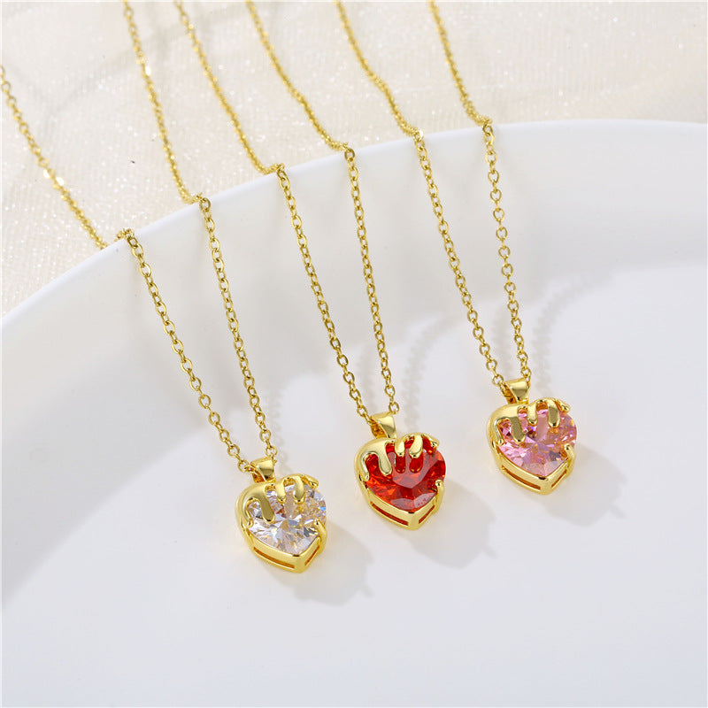 Wholesale love zircon stainless steel heart shaped crystal creative clavicle chain necklace