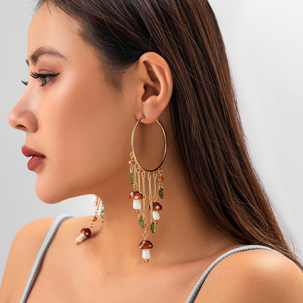 Wholesale Tassel Pendant Mushroom Leaf Alloy Earrings