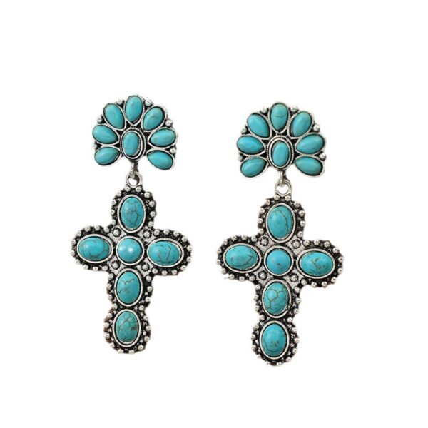 O1CN01eVODna1qyMeXD3BW8_2206372095564-0-cib Wholesale Western Style Vintage Cross Stitching Half Flower Inlaid Turquoise Earrings