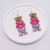 Wholesale Mother's Day MOM Leopard Pink Lip Print Wooden Earrings