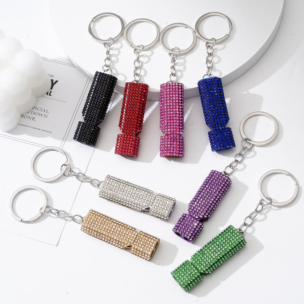 Wholesale Outdoor Flat Aluminum Alloy Double Tube Whistle Diamond Pendant Keychain