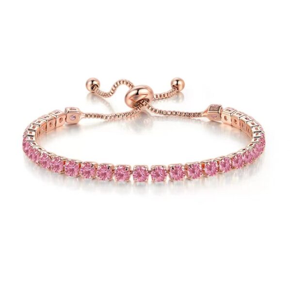 Wholesale 4mm round single row full diamond adjustable crystal tennis birthstone copper bracelet