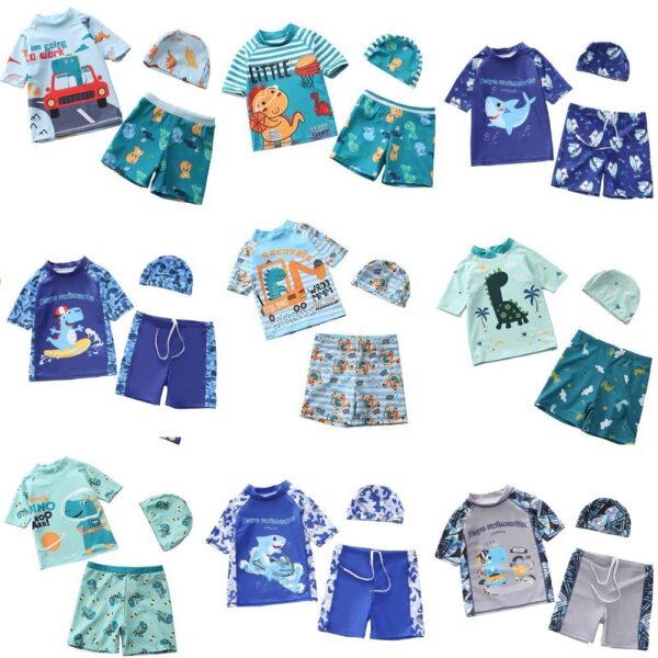 Wholesale Boys Two-Piece Polyester Swimwear 3-Piece Set