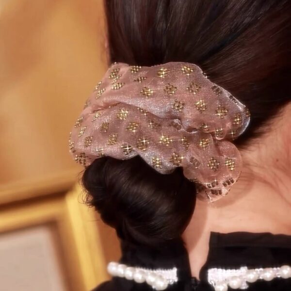 Wholesale Rhinestone Double Layer Mesh Hair Tie
