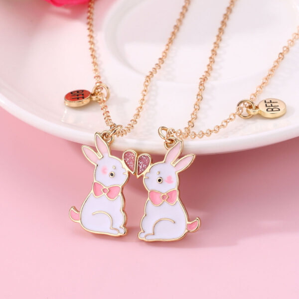 O1CN01eigYY11RorvLlMe7H_2204819392159-0-cib Wholesale Easter BFF Good Friend Alloy Dripping Oil Cute Rabbit Magnetic Pendant Necklace