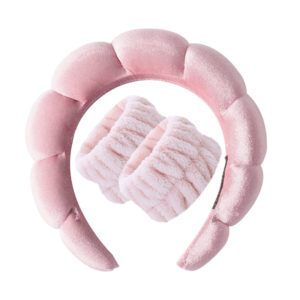 Gold velvet lotus root powder headband + 2 wrist straps (stitched interface)