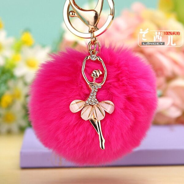 Wholesale Water Diamond Barre Dance Rex Rabbit Hair Ball Little Angel Keychain