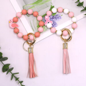 Wholesale Vermicelli Strap Flamingo Silicone Beaded Wrist Keychain