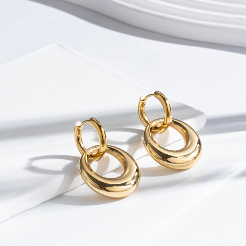 Wholesale 18K Real Gold Stainless Steel Round Earrings